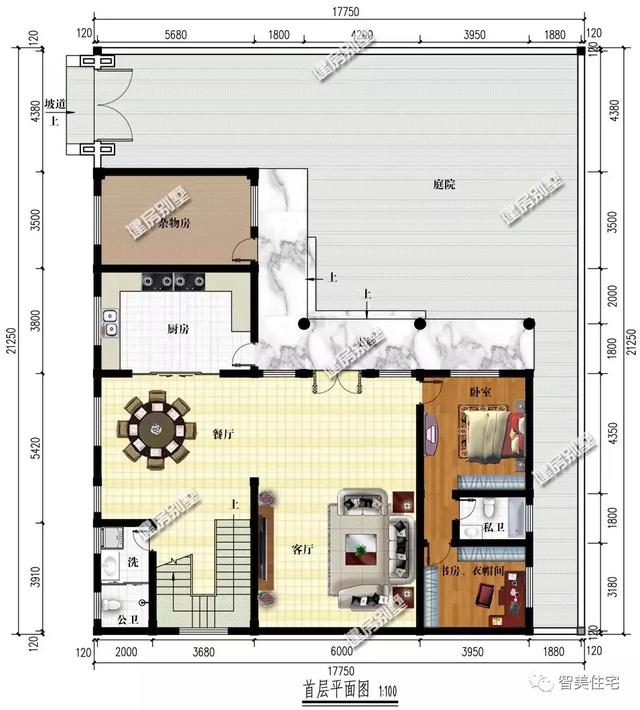 幾棟中式風(fēng)格別墅效果圖片，平頂、帶院子的都有，含方案圖