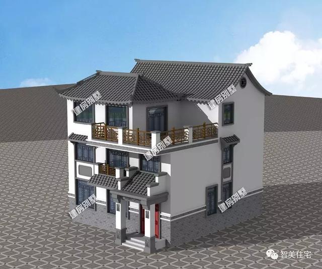 幾棟中式風(fēng)格別墅效果圖片，平頂、帶院子的都有，含方案圖