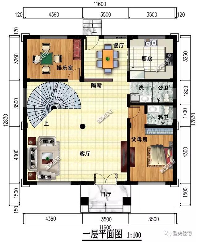 旋轉(zhuǎn)樓梯的復(fù)式二層半歐式別墅圖，父母喜歡的不行