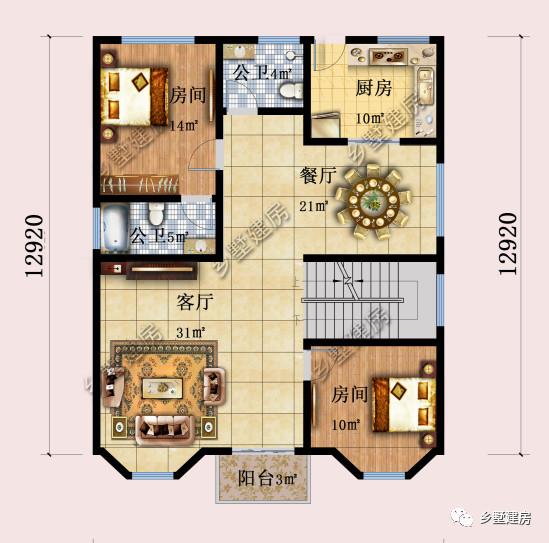 鄉(xiāng)下簡歐3層別墅帶車庫戶型，農(nóng)村清爽干凈的別墅方案