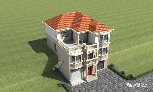 鄉(xiāng)下簡歐3層別墅帶車庫戶型，農(nóng)村清爽干凈的別墅方案
