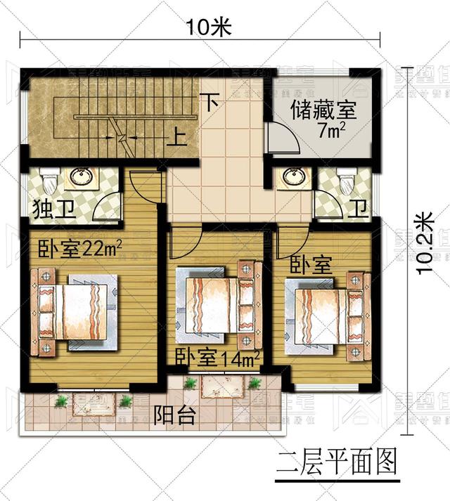 10x10.2米超現代三層小洋樓設計圖，100平方內推薦戶型