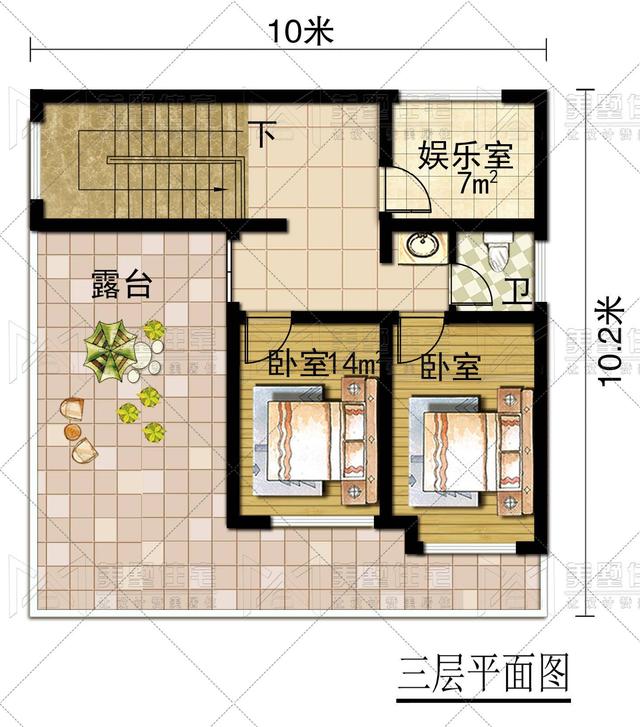 10x10.2米超現代三層小洋樓設計圖，100平方內推薦戶型
