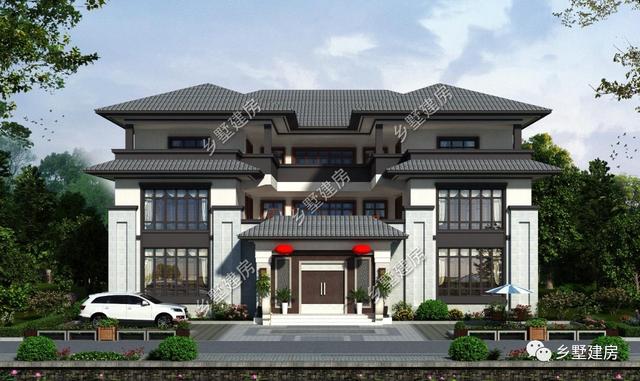 超氣派的三層中式四合院別墅圖，建一棟成村里第一