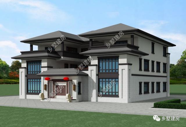 超氣派的三層中式四合院別墅圖，建一棟成村里第一