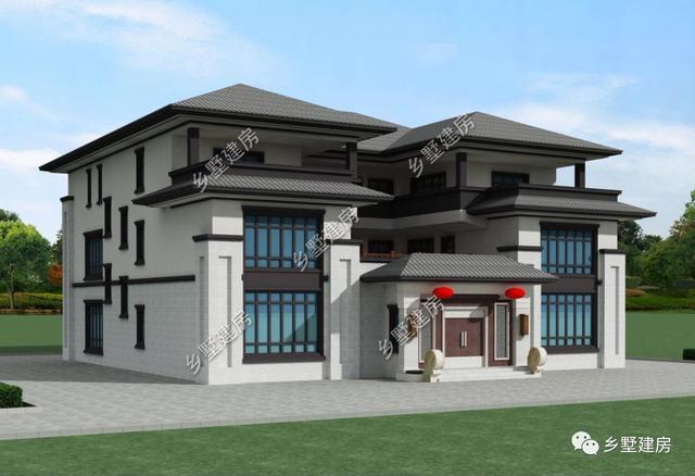 超氣派的三層中式四合院別墅圖，建一棟成村里第一