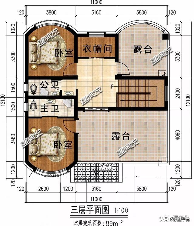 占地116平的歐式三層小洋房戶型圖，最低35萬拿下