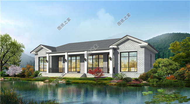 經(jīng)濟(jì)實(shí)用一層雙拼農(nóng)村別墅設(shè)計(jì)圖，含外觀效果圖