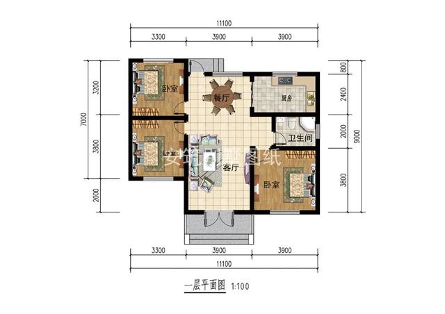 占地104.13平方米的農(nóng)村一層別墅圖，好看實用