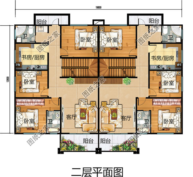 農村四間三層半雙拼樓設計圖，住三帶人都沒有問題！