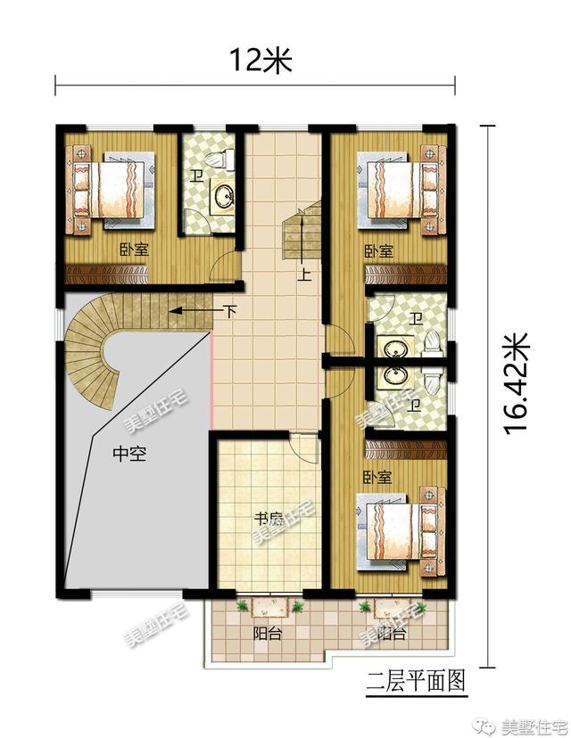 新中式風格三層別墅四合院平面戶型圖，霸氣