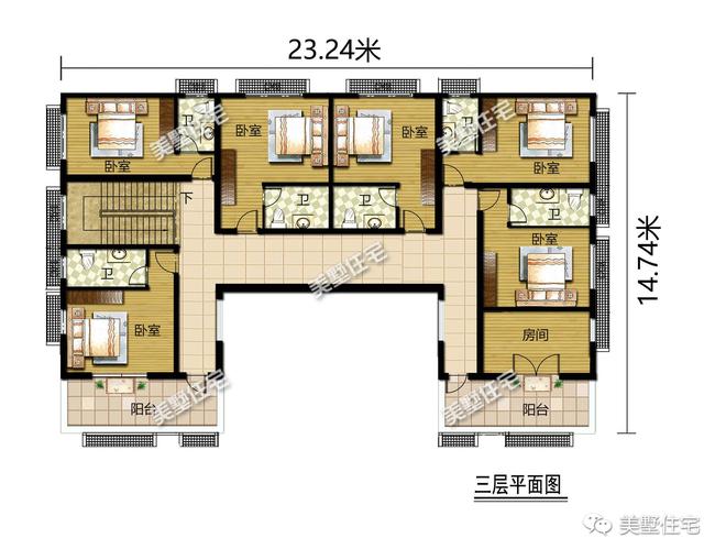 新中式風格三層別墅四合院平面戶型圖，霸氣