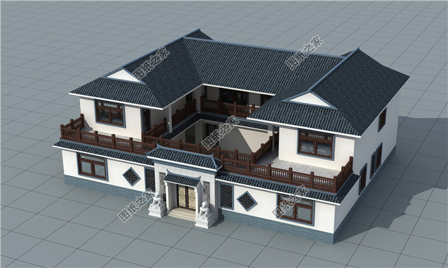 二層農(nóng)村自建四合院設(shè)計圖，外觀古樸有質(zhì)感