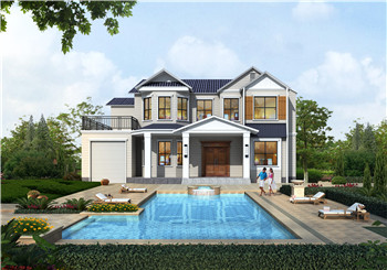 高端洋氣二層小樓別墅設(shè)計圖，帶車庫設(shè)計方案