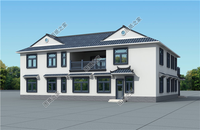 中式傳統(tǒng)二層四合院獨立住宅別墅設(shè)計圖，典雅大氣