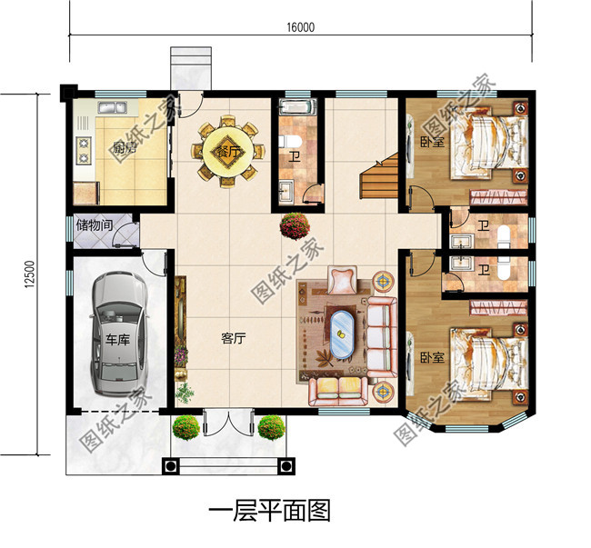 16×12米二層歐式帶車庫農(nóng)村小別墅，既舒適又美觀