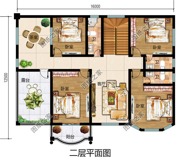 16×12米二層歐式帶車庫農(nóng)村小別墅，既舒適又美觀