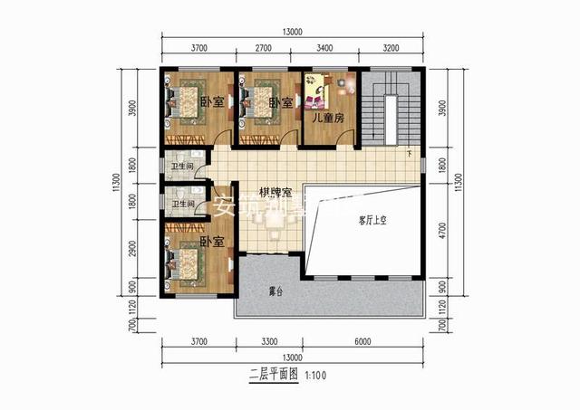 開間13米進深11.3米二層小洋樓別墅設計方案圖，好看