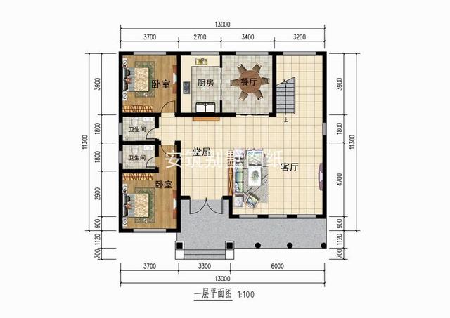 開間13米進深11.3米二層小洋樓別墅設計方案圖，好看