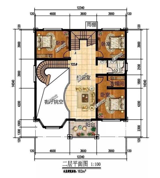 巴洛克風(fēng)別墅戶型設(shè)計圖，復(fù)式樓搭配旋轉(zhuǎn)樓梯