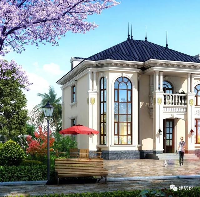 巴洛克風(fēng)別墅戶型設(shè)計圖，復(fù)式樓搭配旋轉(zhuǎn)樓梯