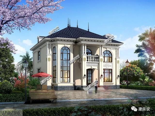 巴洛克風(fēng)別墅戶型設(shè)計圖，復(fù)式樓搭配旋轉(zhuǎn)樓梯