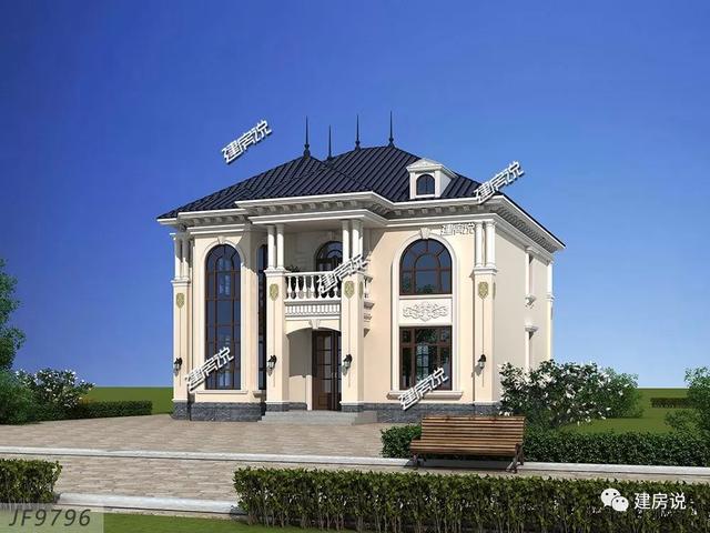 巴洛克風(fēng)別墅戶型設(shè)計圖，復(fù)式樓搭配旋轉(zhuǎn)樓梯