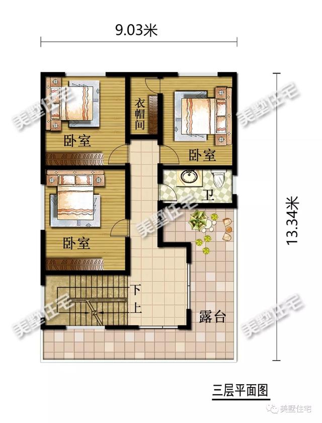 開間9米平屋頂三層小洋樓房子設(shè)計圖，時候農(nóng)村自建