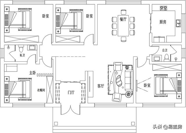 現(xiàn)代一層平房房子設(shè)計方案，四間好戶型