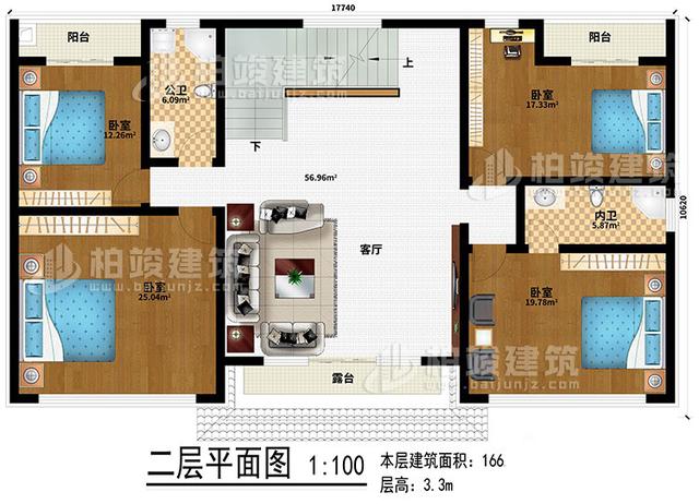 三開間2層農(nóng)村別墅設(shè)計(jì)圖，占地180平米