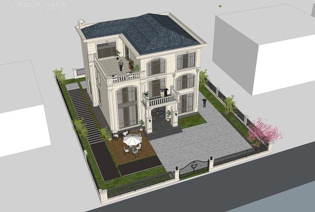 面寬14.0米進深13.5米三層大落地窗別墅圖，好看
