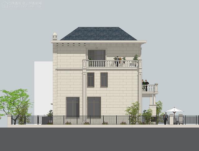 面寬14.0米進深13.5米三層大落地窗別墅圖，好看