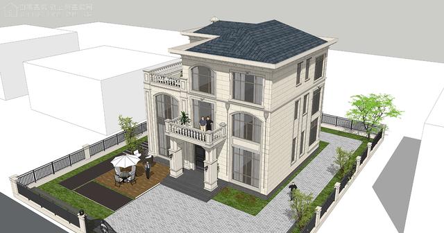 面寬14.0米進深13.5米三層大落地窗別墅圖，好看