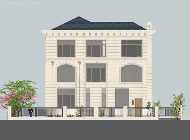 面寬14.0米進深13.5米三層大落地窗別墅圖，好看