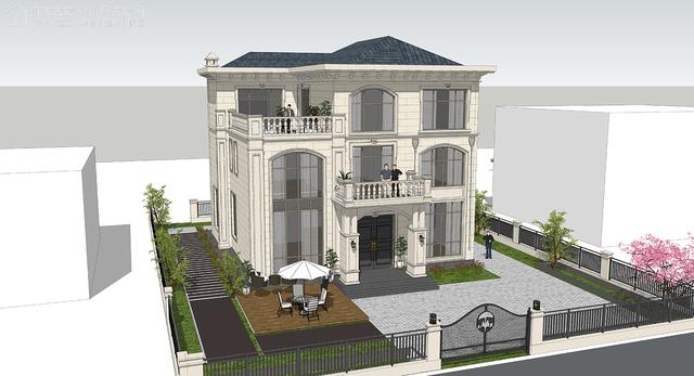面寬14.0米進深13.5米三層大落地窗別墅圖，好看