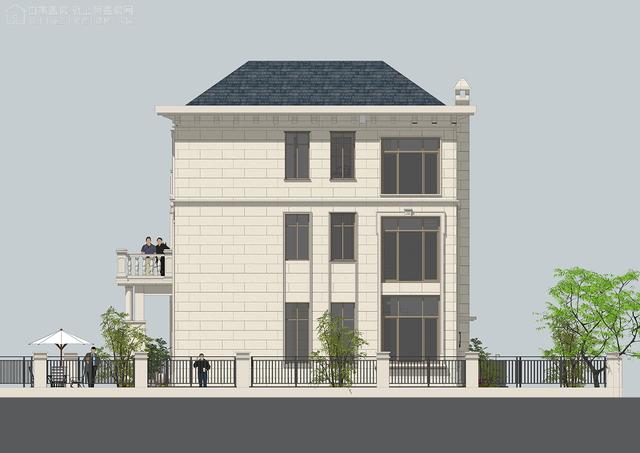 面寬14.0米進深13.5米三層大落地窗別墅圖，好看