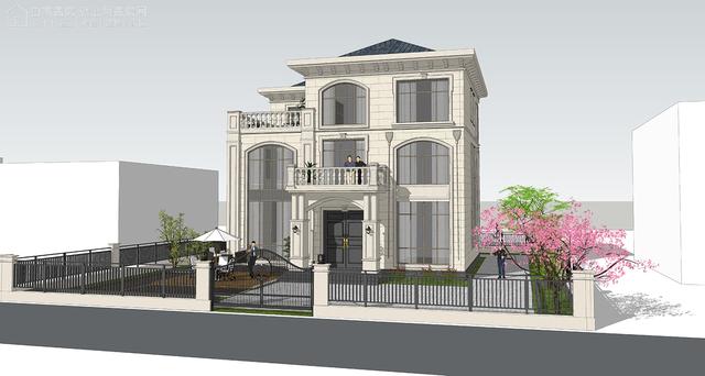 面寬14.0米進深13.5米三層大落地窗別墅圖，好看