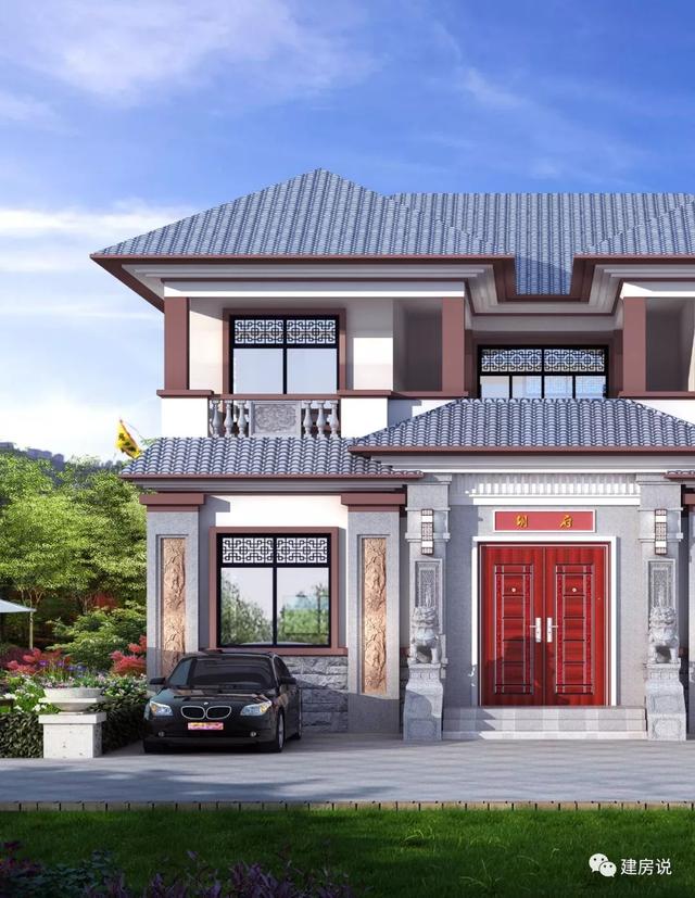 面寬12米的新中式帶內(nèi)院別墅設(shè)計(jì)圖，類四合院風(fēng)格