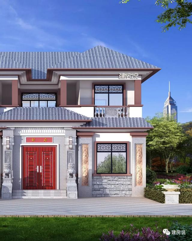 面寬12米的新中式帶內(nèi)院別墅設(shè)計(jì)圖，類四合院風(fēng)格