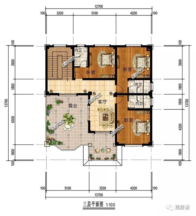 面寬12米的復(fù)式樓設(shè)計(jì)圖，挑空大客廳