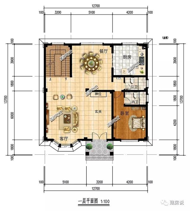 面寬12米的復(fù)式樓設(shè)計(jì)圖，挑空大客廳