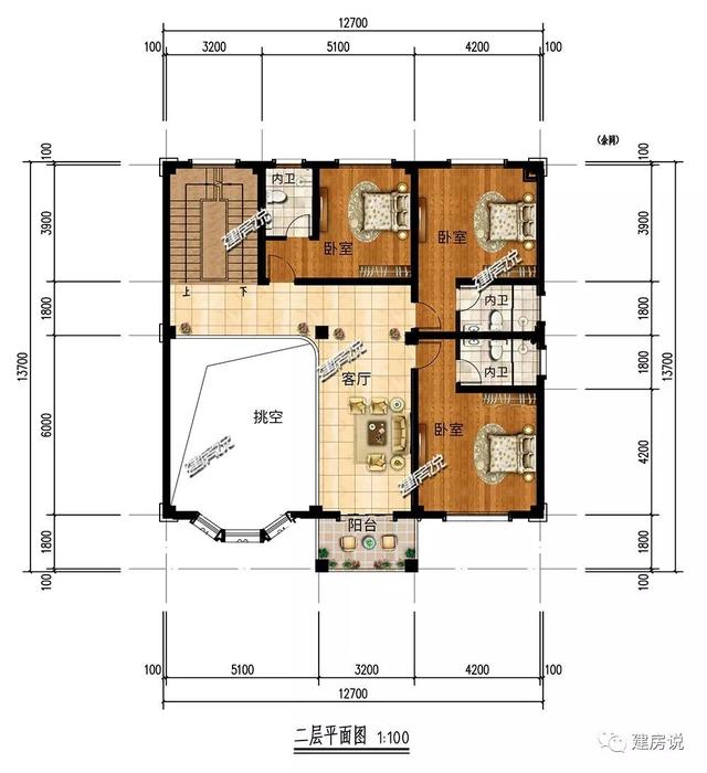 面寬12米的復(fù)式樓設(shè)計(jì)圖，挑空大客廳