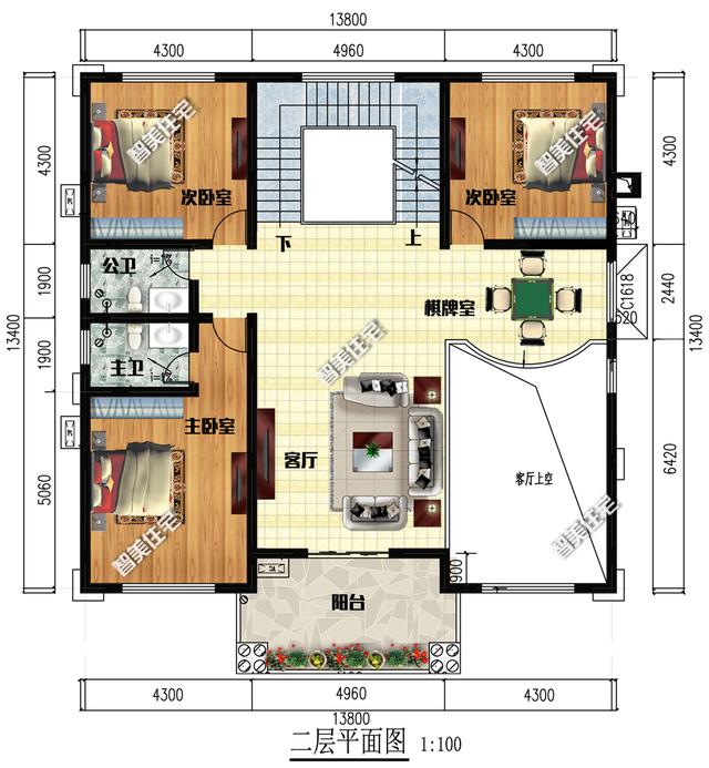 13.8×13.4米氣派高端歐式三層豪宅圖，復式帶堂屋