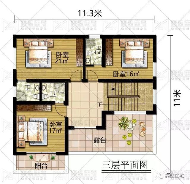 占地125平的七居室3層豪宅設計圖，人多也夠住