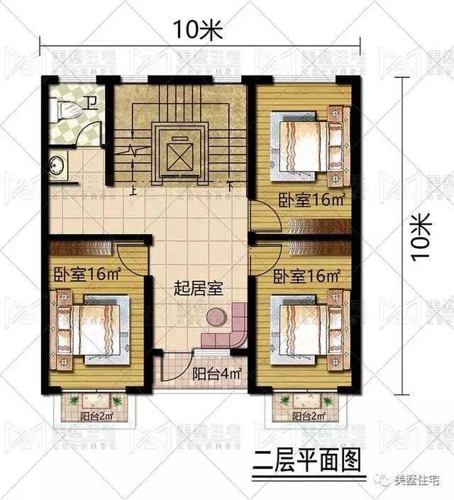 占地100平鄉(xiāng)村小樓圖，陽光房+大露臺，質(zhì)樸簡單