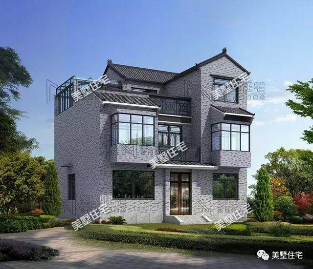 占地100平鄉(xiāng)村小樓圖，陽光房+大露臺，質(zhì)樸簡單