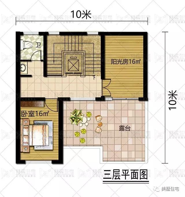 占地100平鄉(xiāng)村小樓圖，陽光房+大露臺，質(zhì)樸簡單