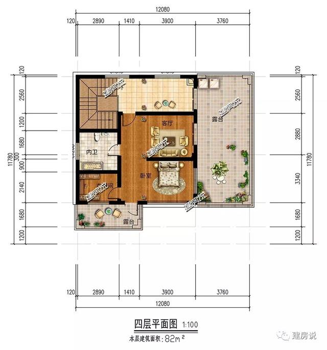 面寬12米占地130平的新中式自建房戶型圖，四層大套房不錯(cuò)