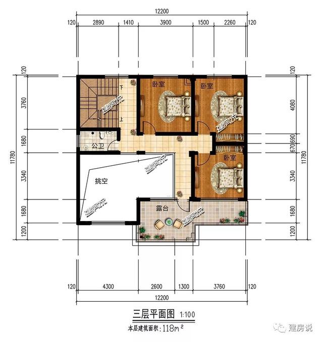 面寬12米占地130平的新中式自建房戶型圖，四層大套房不錯(cuò)