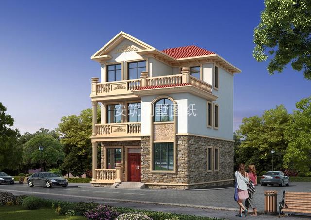 8.2x10.5米農(nóng)村三層小洋樓房圖，簡單、實(shí)用